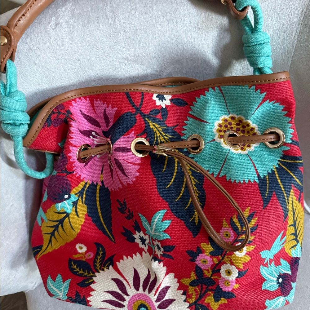 Spartina 449 Red and Blue Shoulder Bag with Bold Floral Design